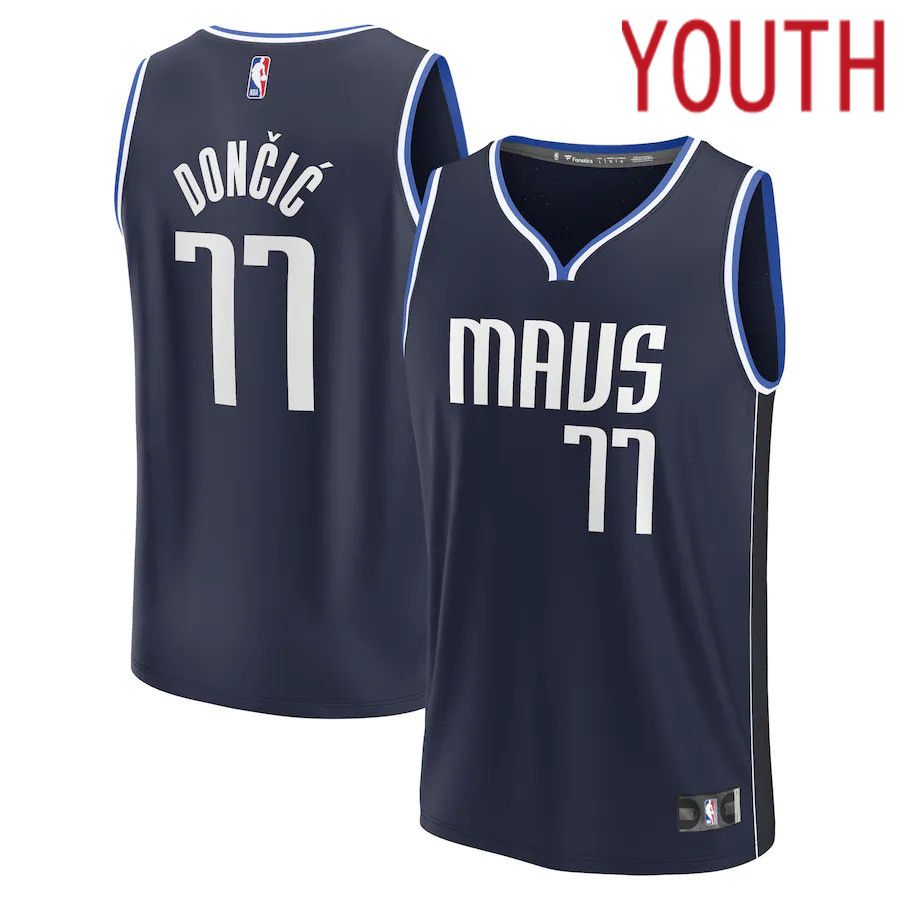 Youth Dallas Mavericks 77 Luka Doncic Fanatics Branded Navy Statement Edition 2022-23 Fast Break Player NBA Jersey